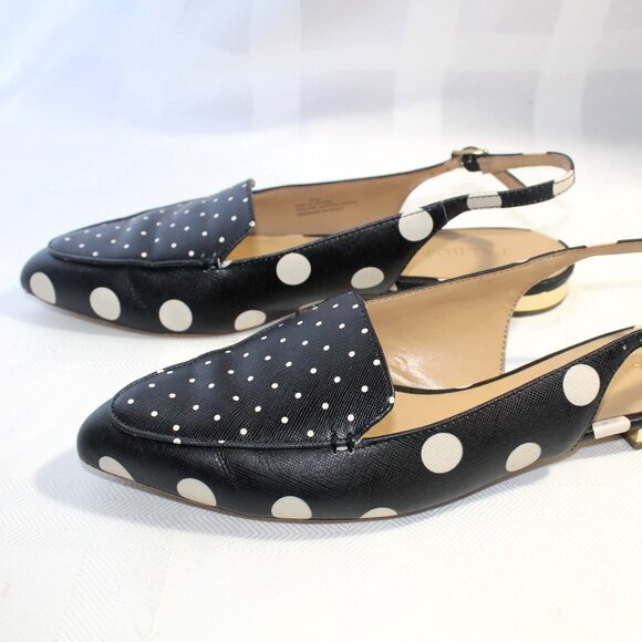 TALBOTS Poppy Slingback Flats Black & White Polka Dots Size 8.5M - Picture 3 of 10
